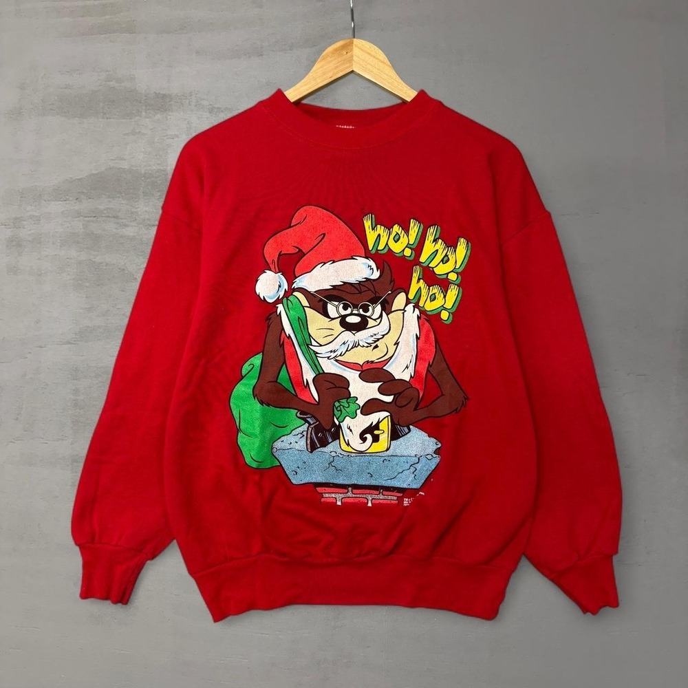 Vintage Taz Looney Tunes‎ Christmas Santa Red 90s Sweatshirt Crewneck Large